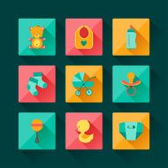 Newborn baby icons set in flat design style N2