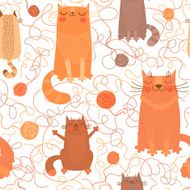 Seamless pattern with cute cats and balls of yarn N2