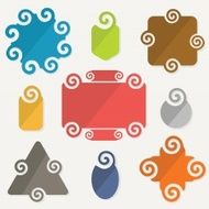 Colorful spiral shapes tag design elements set