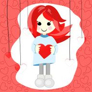 Girl with red hair and heart