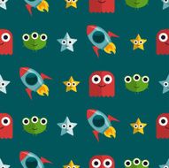 Seamless pattern with aliens and rockets