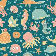 Seamless vector pattern of sea life
