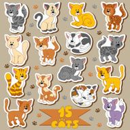 Set of various cute cats vector stickers