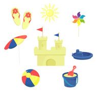 Beach toys icons set