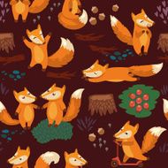 Cartoon seamless pattern with cute foxes Vector illustration
