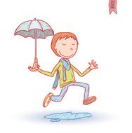 Little child walking in the rain vector illustration N9