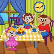 family cats eat cake together