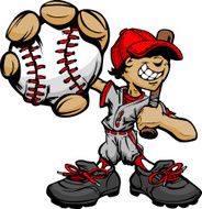 Kid Baseball Player Holding Ball and Bat