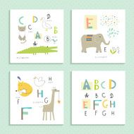 Cute zoo alphabet in vector Four funny cards with animals N3