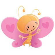 Cartoon happy smiling kid wearing funny carnival butterfly costume
