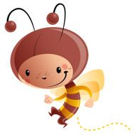 Cartoon happy smiling kid wearing funny carnival bee costume