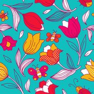 Floral pattern with butterflies and tulips N6