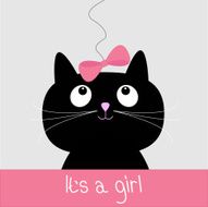 Cute cartoon black cat with blue bow Baby shower card