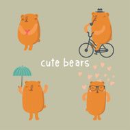 set of 4 cute bears