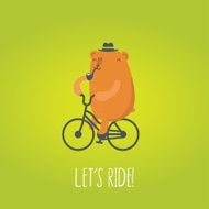 Greeting card with cartoon bear on bicycle
