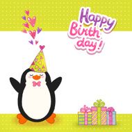 Happy Birthday card background with cute penguin N4