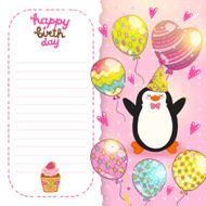 Happy Birthday card background with cute penguin N5