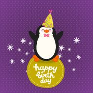 Happy Birthday card background with cute penguin N6