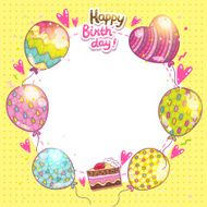 Happy Birthday background with cake and balloons