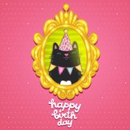 Happy Birthday card with a cat in frame