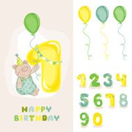 Baby Bear Birthday Card - with Editable Numbers