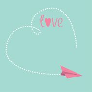 Origami paper plane Big dash heart in the sky Love