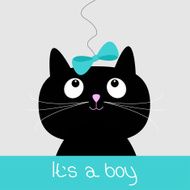 Cute cartoon black cat with blue bow Baby boy shower