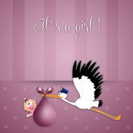 stork with baby girl for birth
