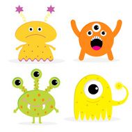 Set of four cute cartoon monsters Isolated Happy Halloween car