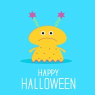 Cute cartoon yellow monster girl Happy Halloween card