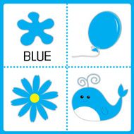 Learning blue color Balloon flower and whale Educational card