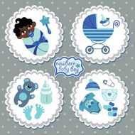 Cute elements for mulatto newborn baby boy Polka dot background