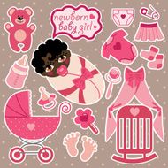 Cute elements for mulatto newborn baby girl Polka dot background