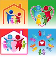 colorful family and heart together teamwork icon