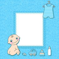 Sweet baby boy announcement card style cartoon N3