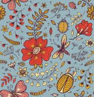 Seamless texture with flowers and butterflies N19