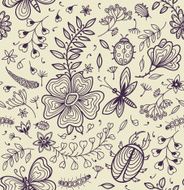 Seamless texture with flowers and butterflies N21