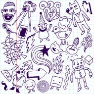Crazy doodle set School notebook Vector illustration