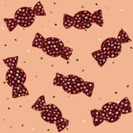Chocolate Candy background with Hearts Seamless vector pattern