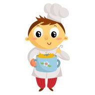 Kid cook cartoon character isolated on white
