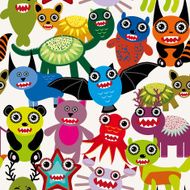 Cute cartoon Monsters seamless pattern on a white background vector