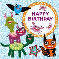 Funny monsters party card design vector