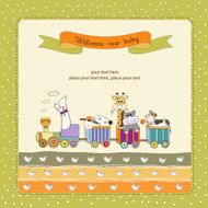 new baby announcement card with animal&#039;s train N3