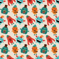 Vector Retro Hipster Monsters Seamless Pattern N4