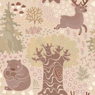 Seamless pattern with deer bears in the woods N5