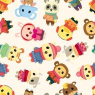 cartoon winter animal seamless pattern N2