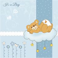 baby shower card with sleepy teddy bear N24