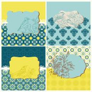 Set of Cards - Vintage Tiles and Birds