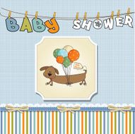 baby shower card with long dog and balloons N13