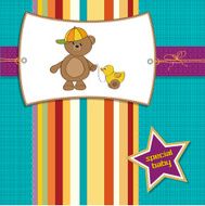 welcome baby card with boy teddy bear and his duck N3